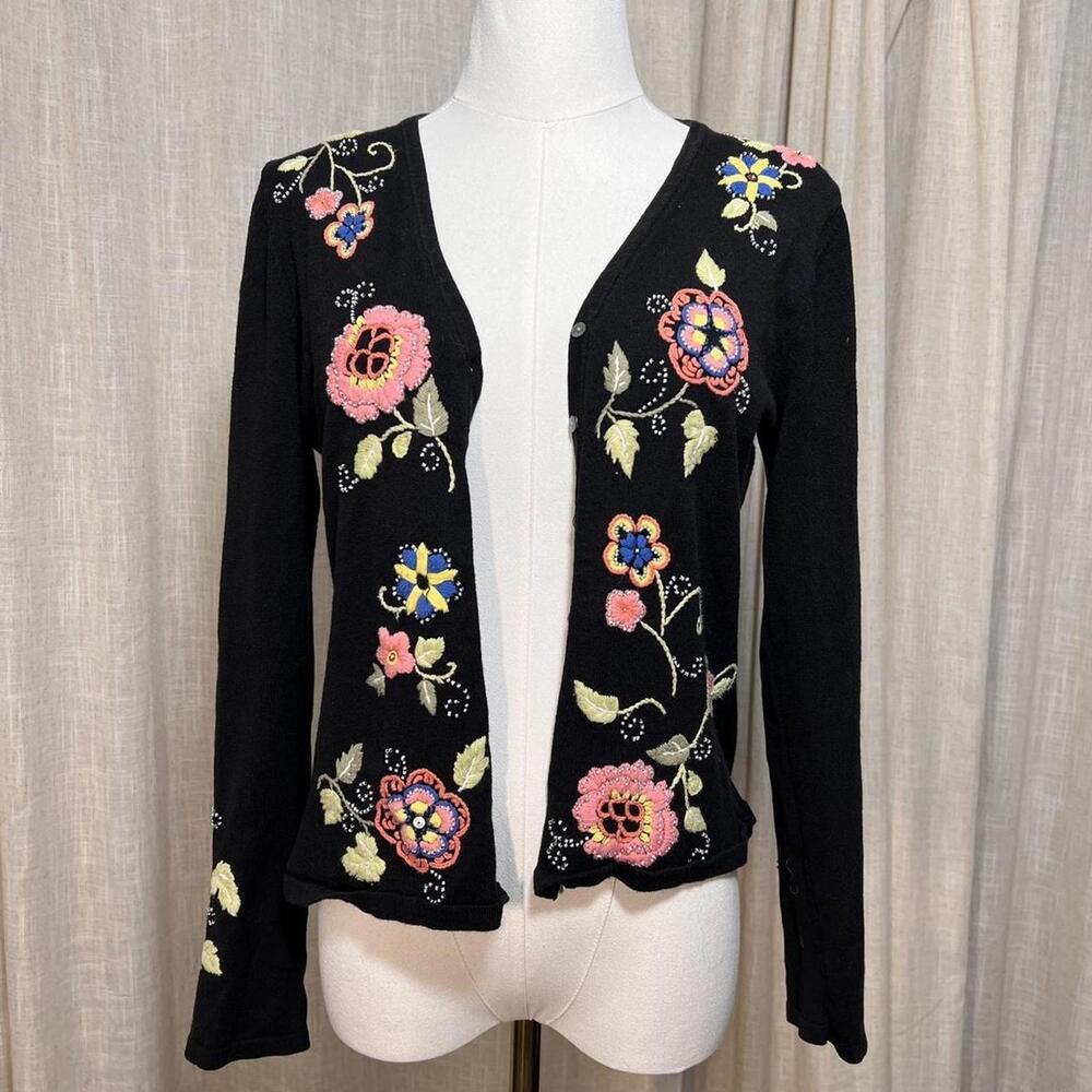 Embroidered Black Cardigan